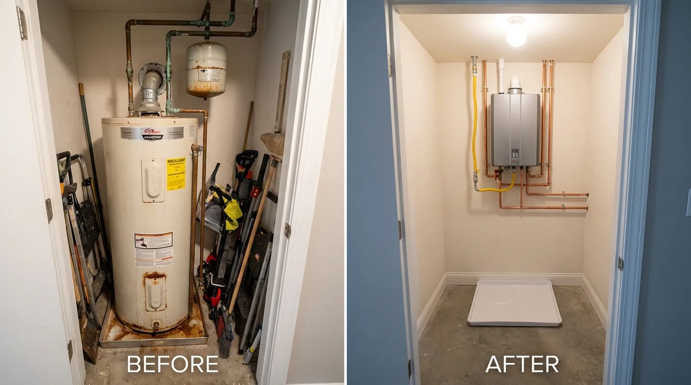 Tank water heater versus wall-mounted tankless unit comparison for Alamo, NV homeowners