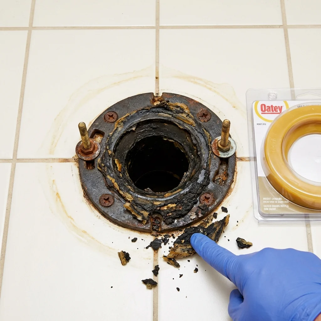 Failed wax ring showing water seepage at the base of a toilet in a Alamo, NV home
